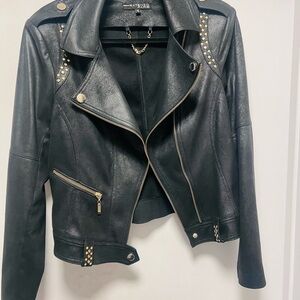 Extenzo Paris Black Leather Jacket with Gold Studs